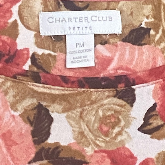Women’s Charter Club Petite Medium Knit Shirt Long Sleeve Pink Roses Flowers - Picture 3 of 8